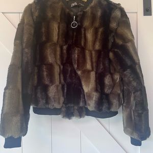 Zara faux fur camo jacket